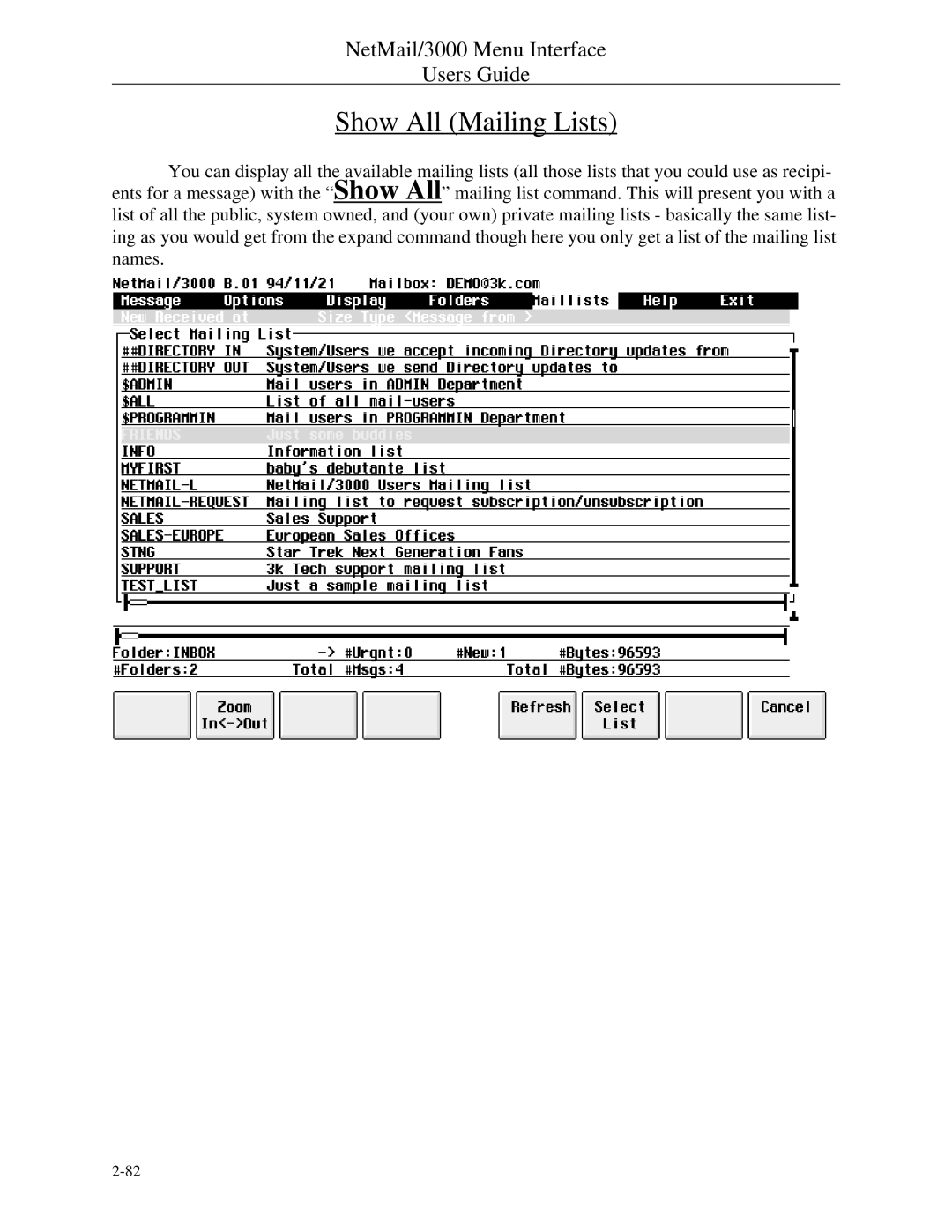 HP NetMail/3000 manual Show All Mailing Lists 