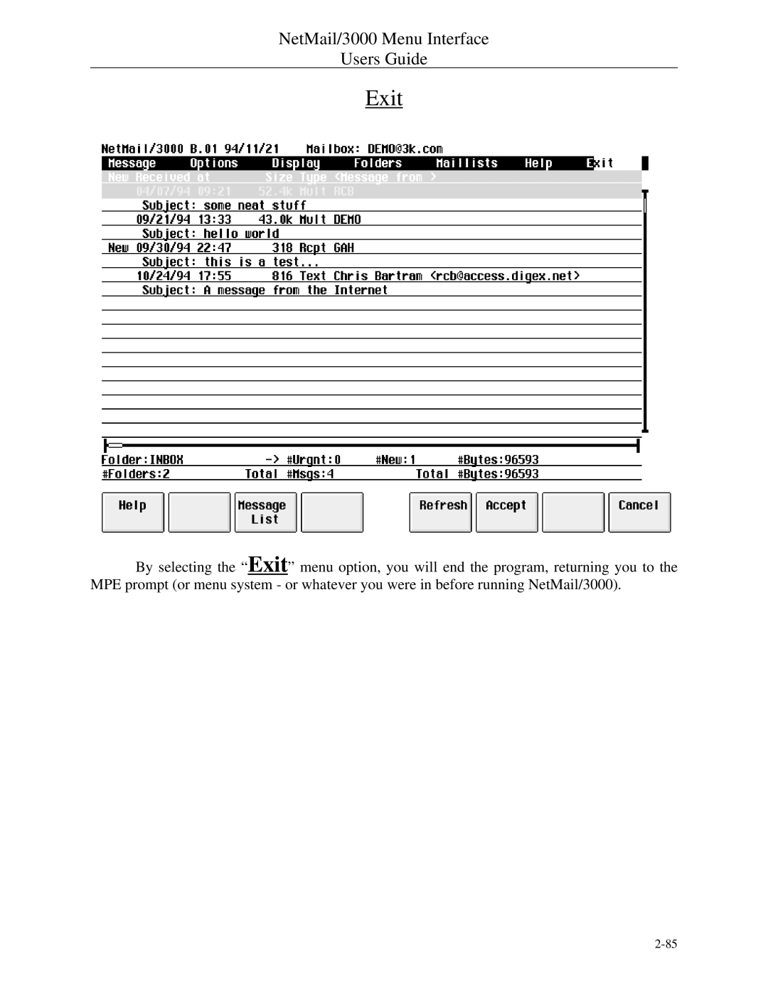 HP NetMail/3000 manual Exit 