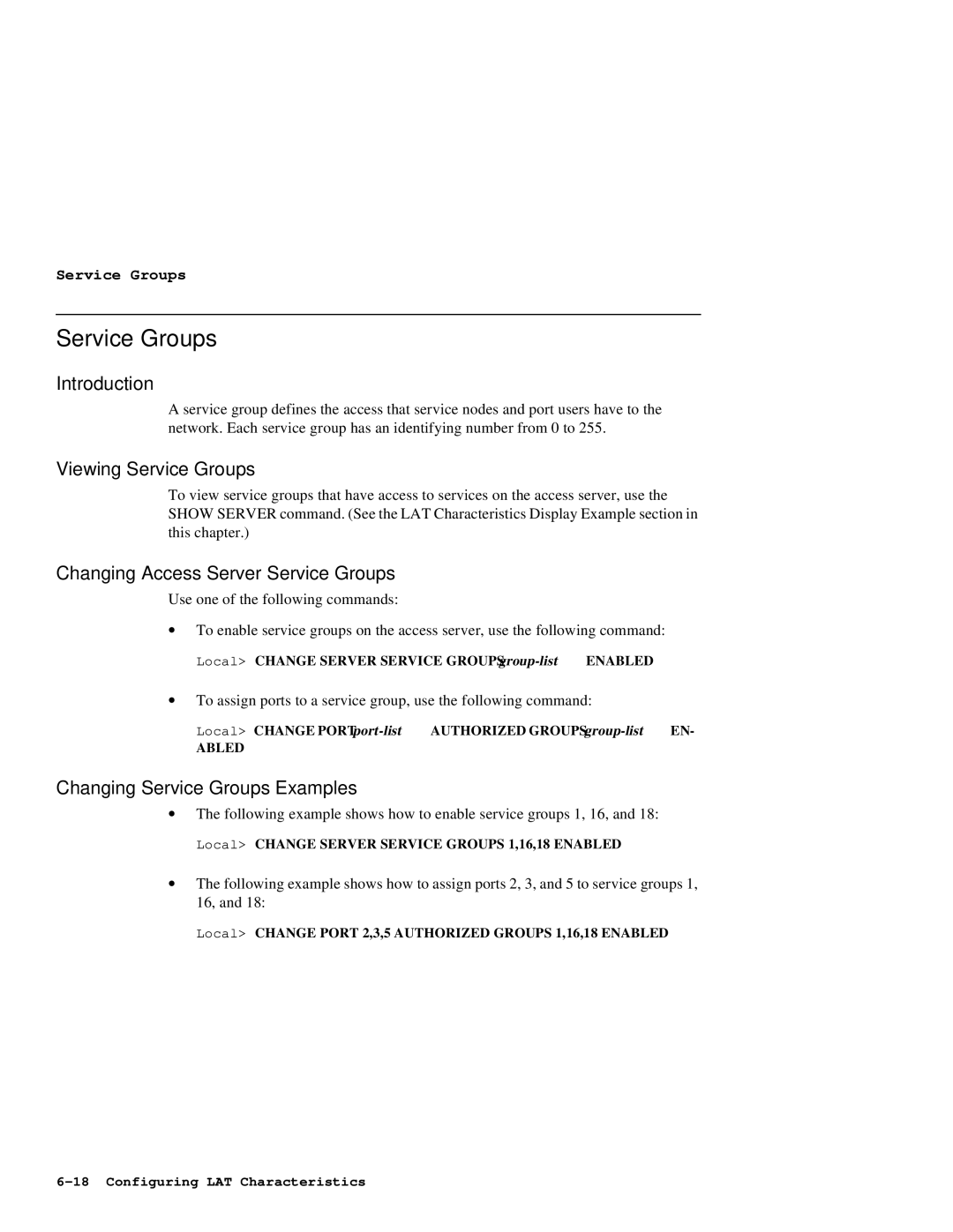 HP NetRider manual Viewing Service Groups, Changing Access Server Service Groups, Changing Service Groups Examples 