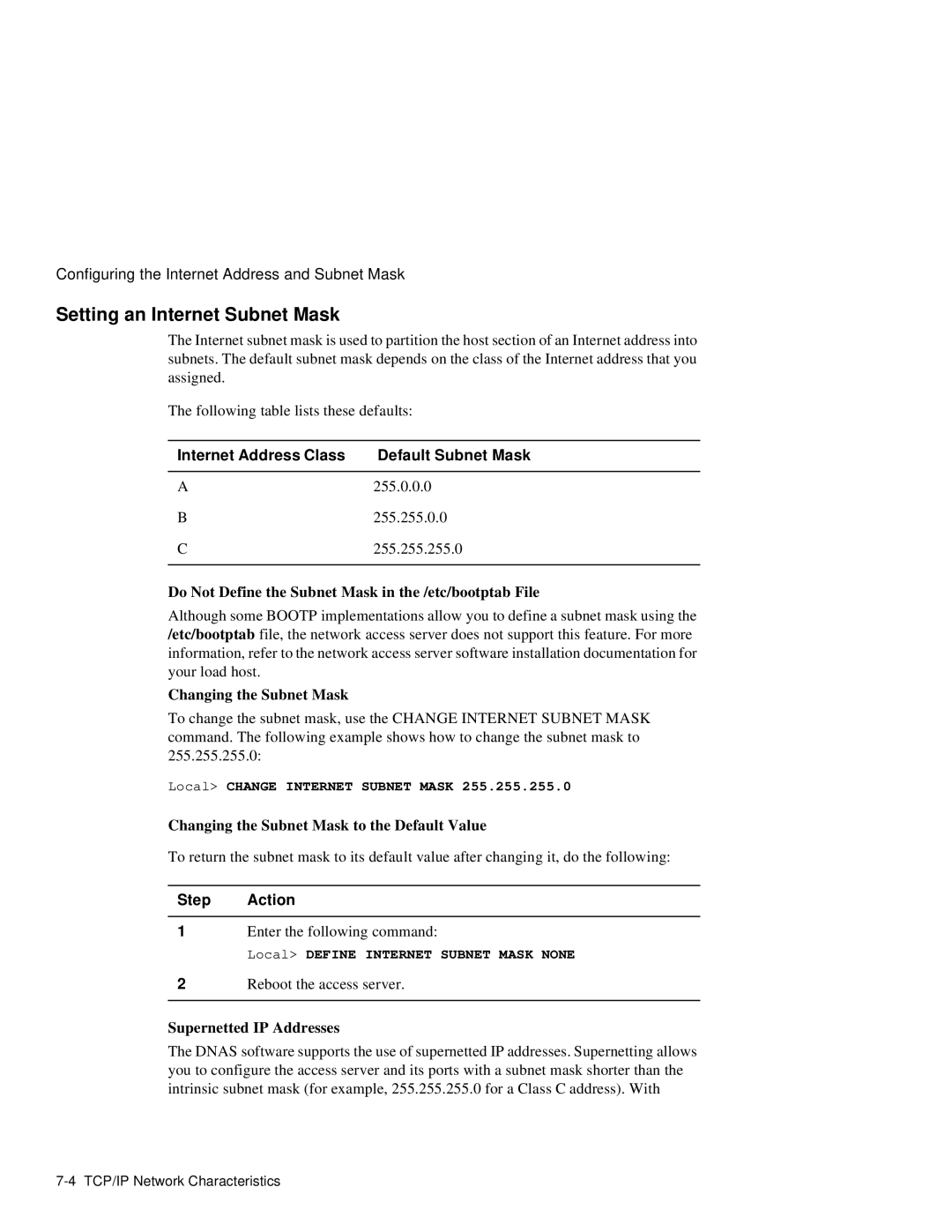 HP NetRider manual Setting an Internet Subnet Mask, Internet Address Class Default Subnet Mask 