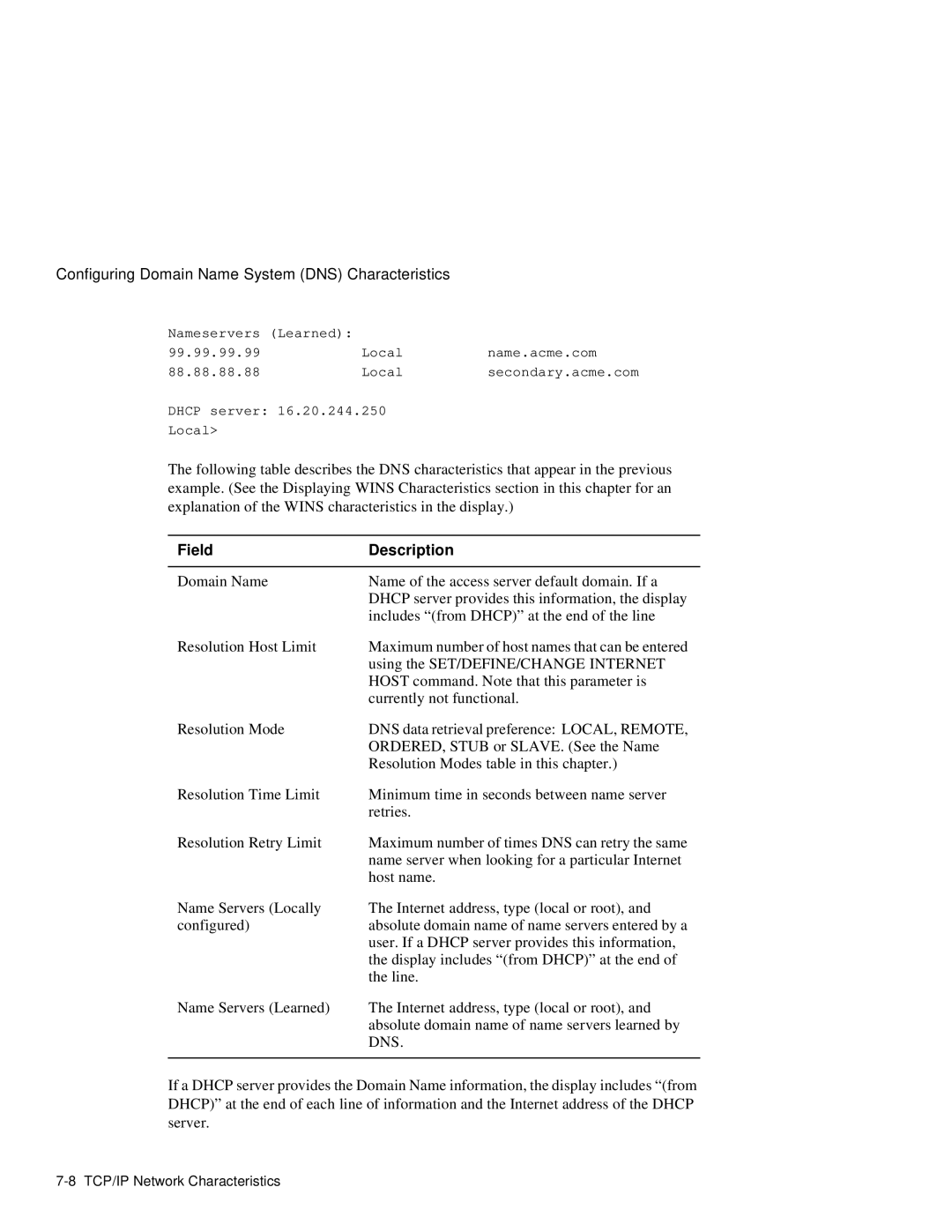 HP NetRider manual Field Description, Dns 