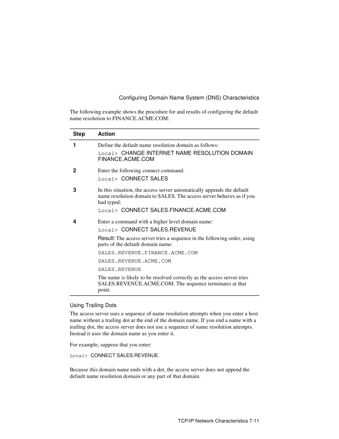 HP NetRider manual Using Trailing Dots, Local Connect SALES.REVENUE 