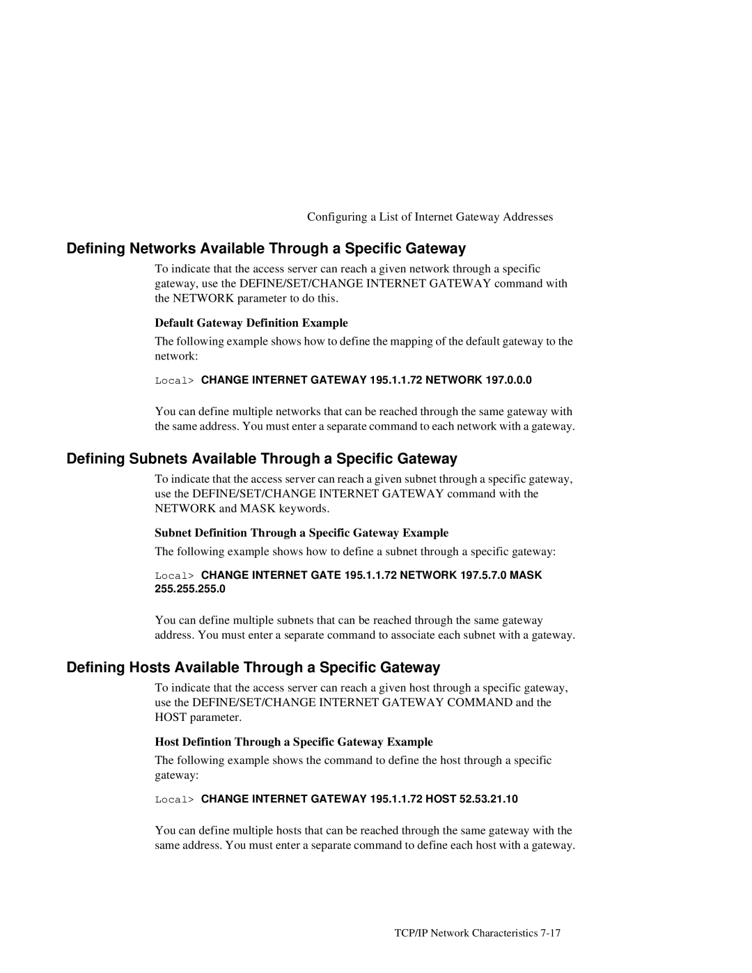 HP NetRider Defining Networks Available Through a Specific Gateway, Defining Subnets Available Through a Specific Gateway 