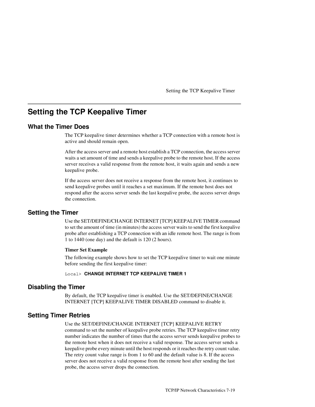 HP NetRider manual Setting the TCP Keepalive Timer, What the Timer Does, Setting the Timer, Disabling the Timer 