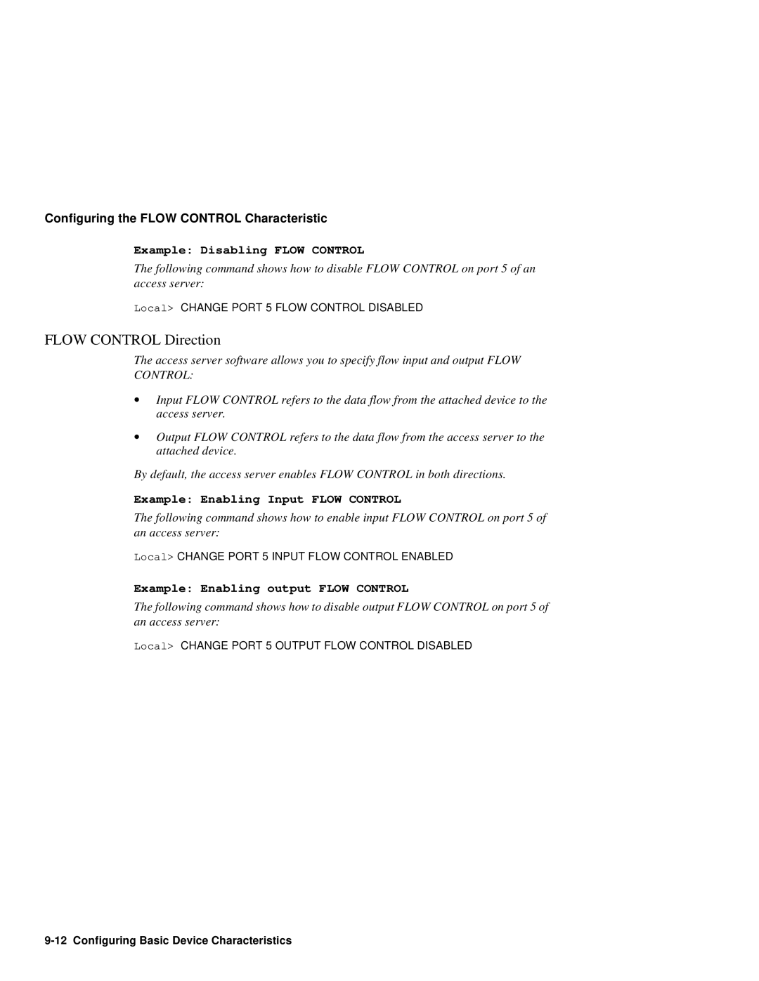 HP NetRider manual Flow Control Direction, Example Disabling Flow Control, Example Enabling Input Flow Control 