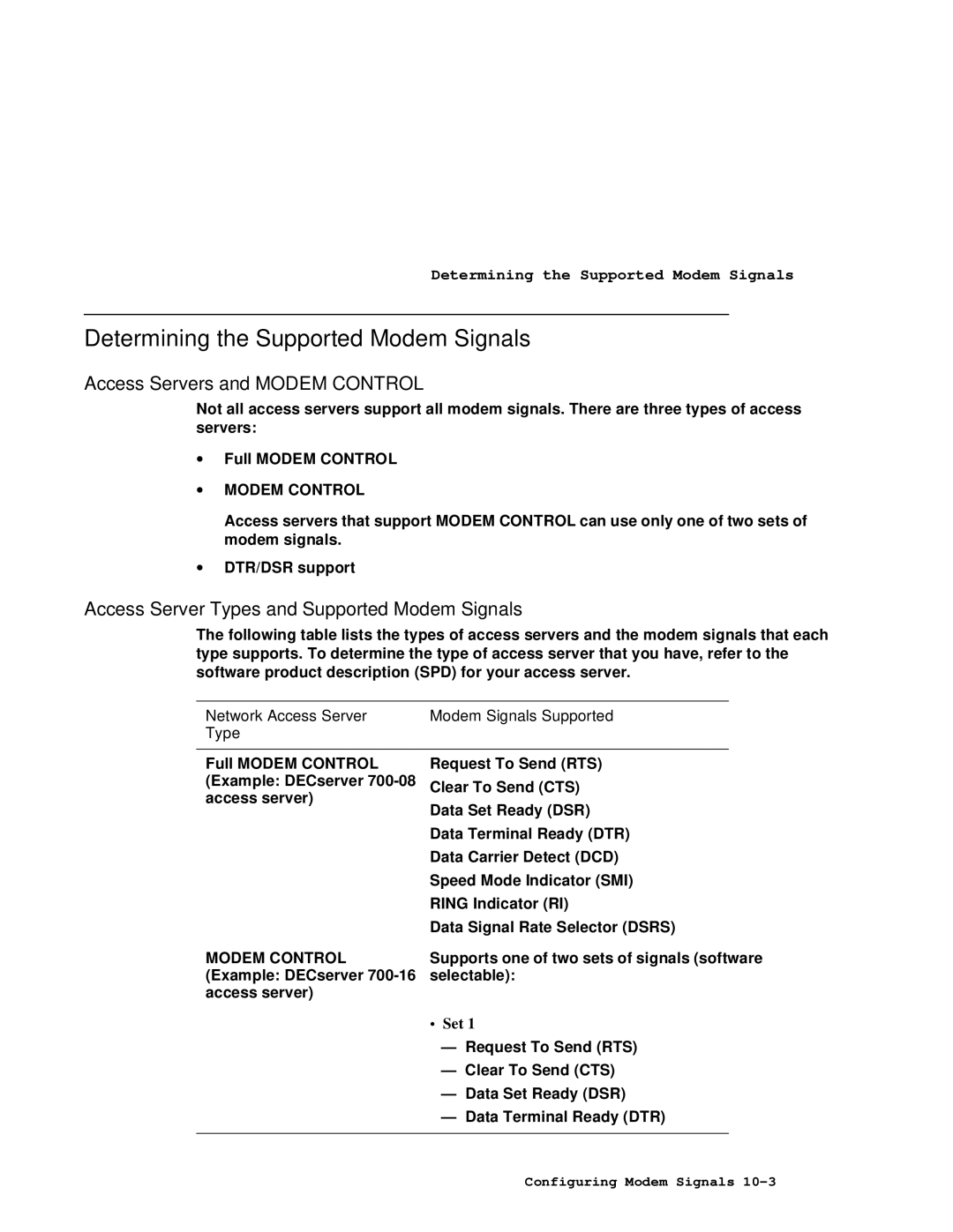 HP NetRider manual Determining the Supported Modem Signals, Access Servers and Modem Control, Set 