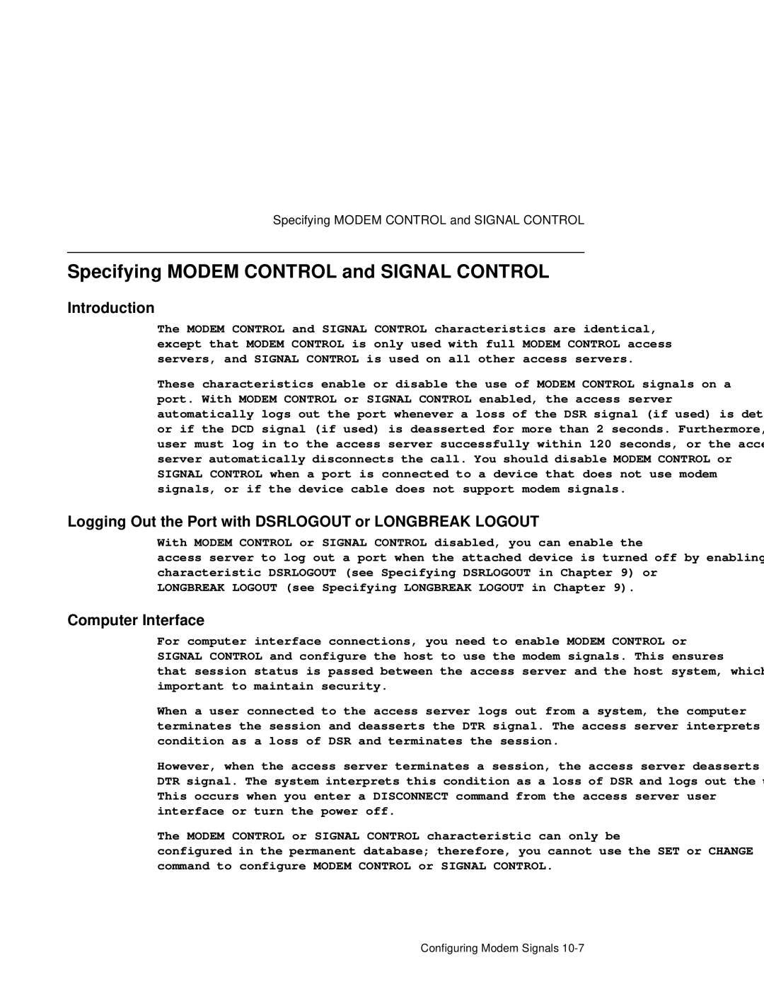 HP NetRider manual Specifying Modem Control and Signal Control, Logging Out the Port with Dsrlogout or Longbreak Logout 