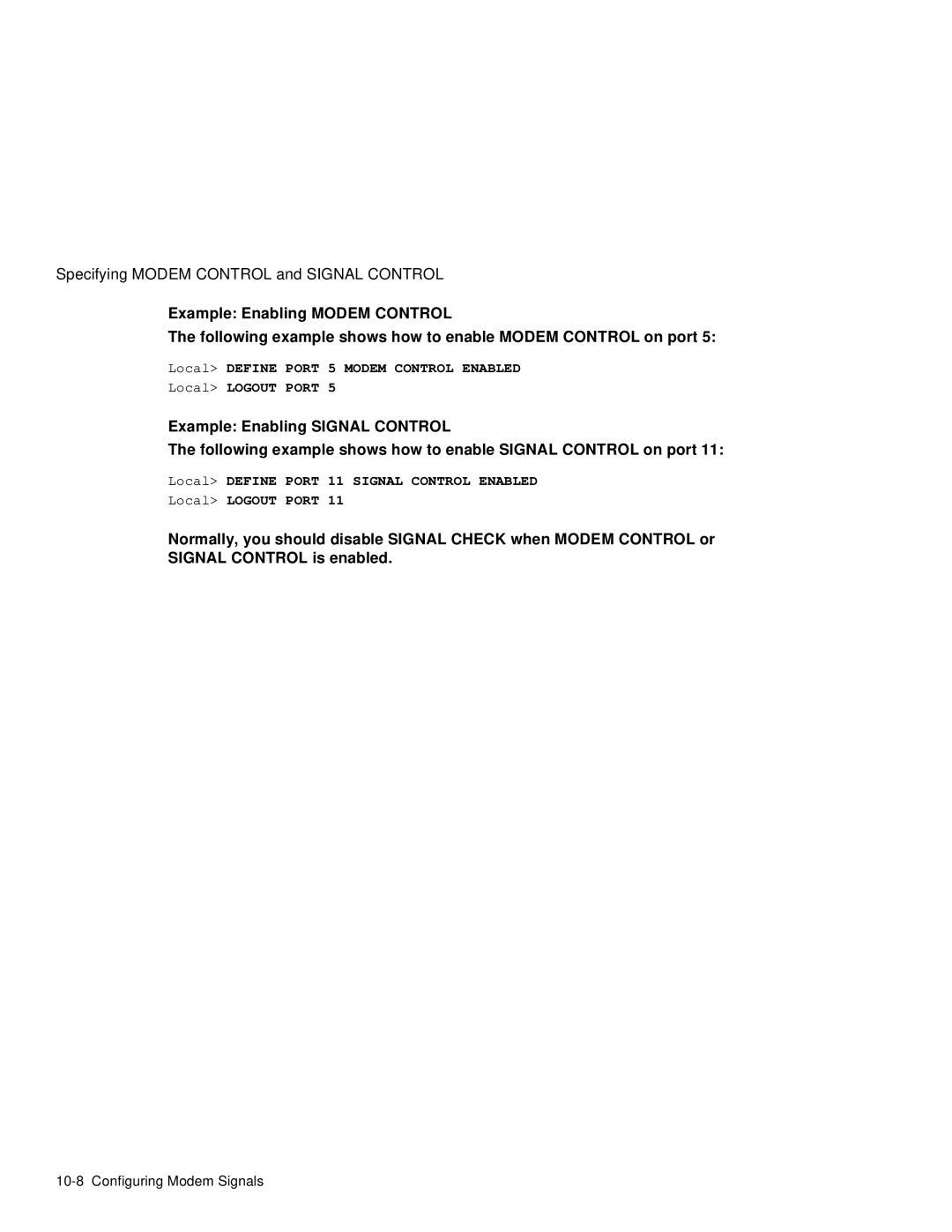 HP NetRider manual Example Enabling Modem Control, Example Enabling Signal Control 