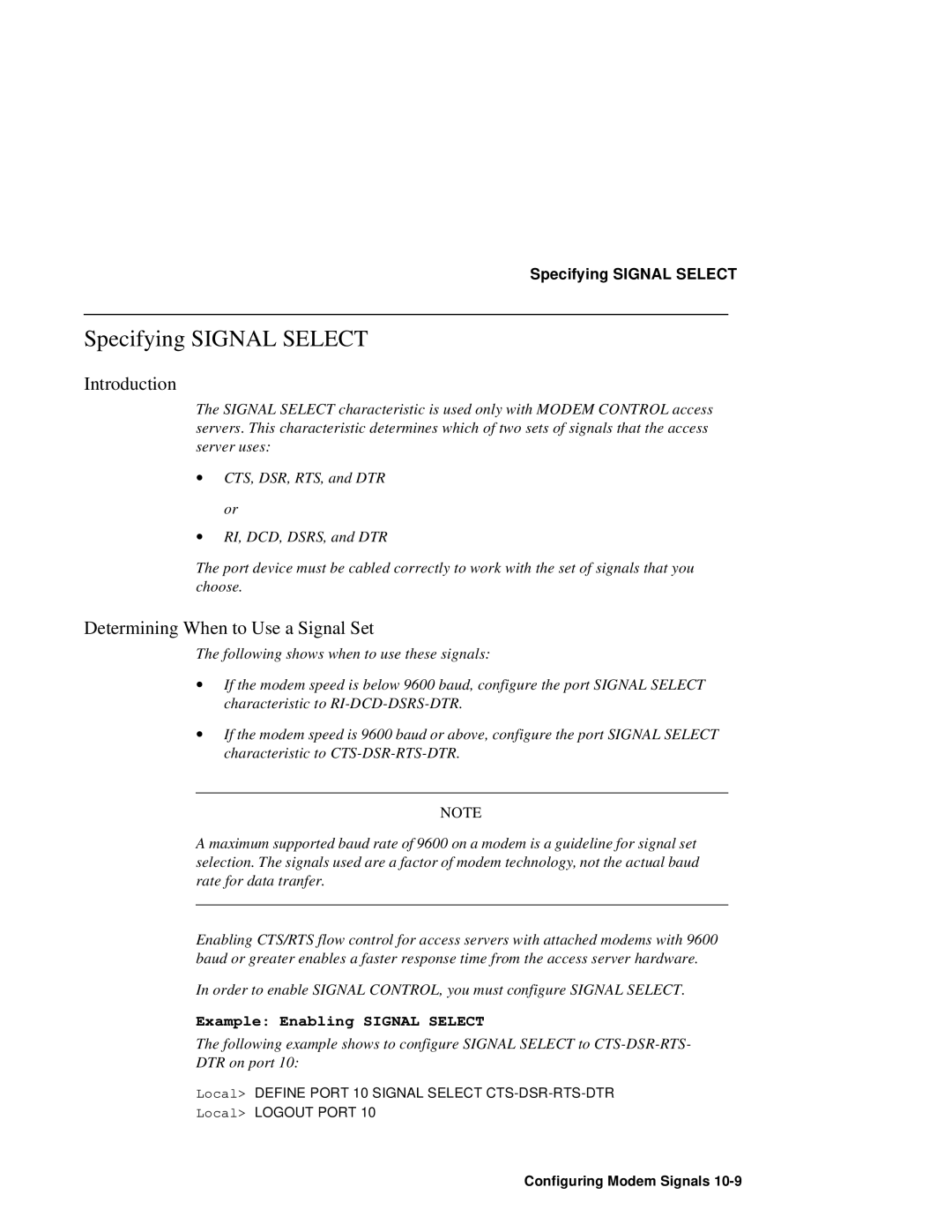 HP NetRider manual Specifying Signal Select, Determining When to Use a Signal Set, Example Enabling Signal Select 