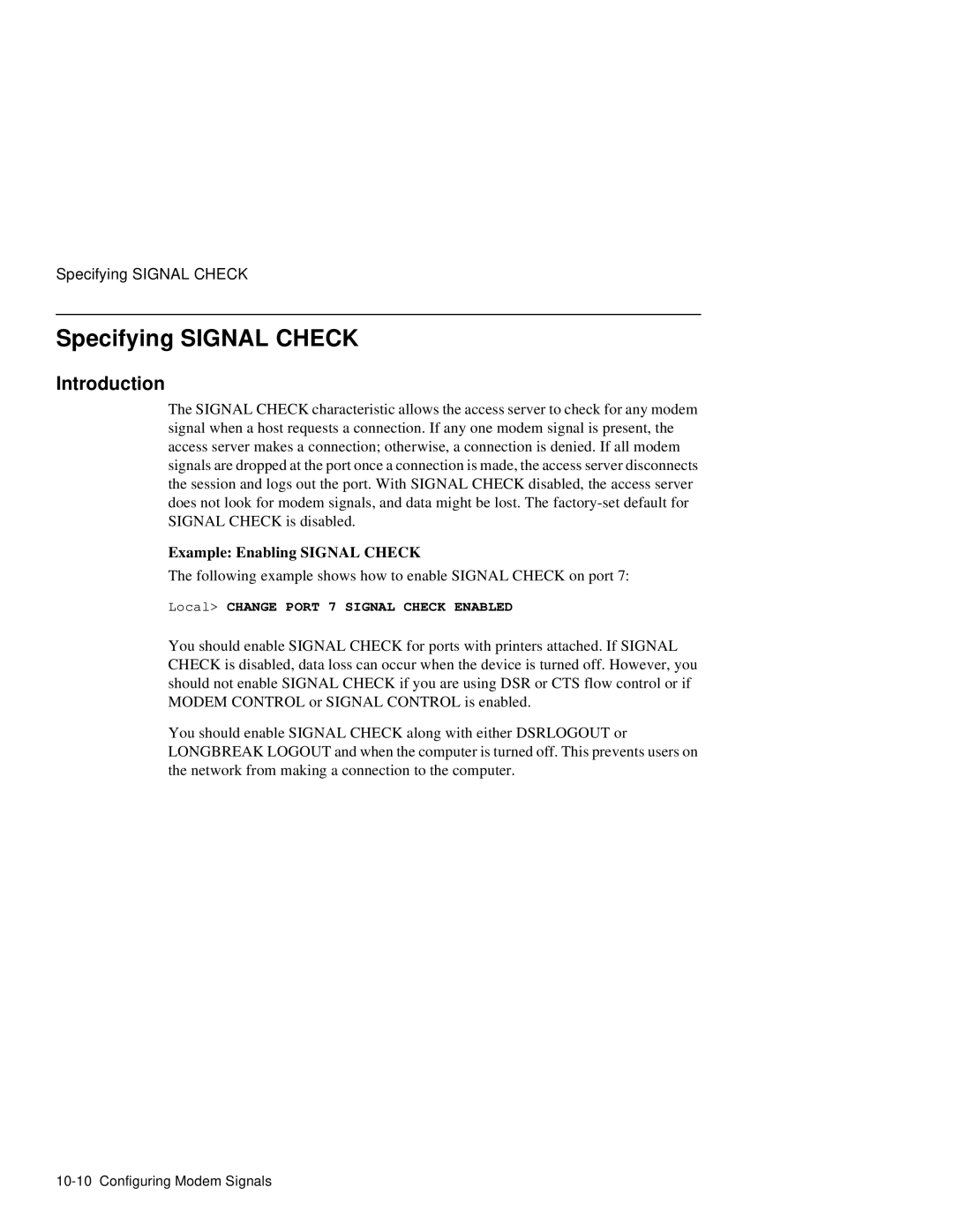 HP NetRider manual Specifying Signal Check, Example Enabling Signal Check, Local Change Port 7 Signal Check Enabled 