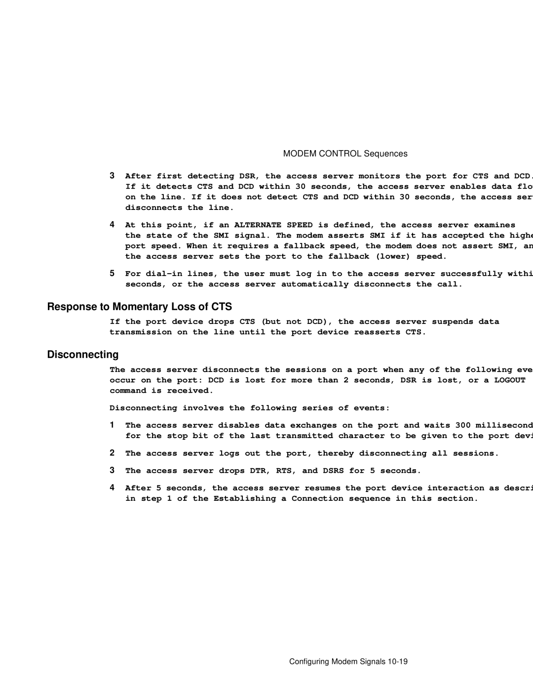 HP NetRider manual Response to Momentary Loss of CTS, Disconnecting 