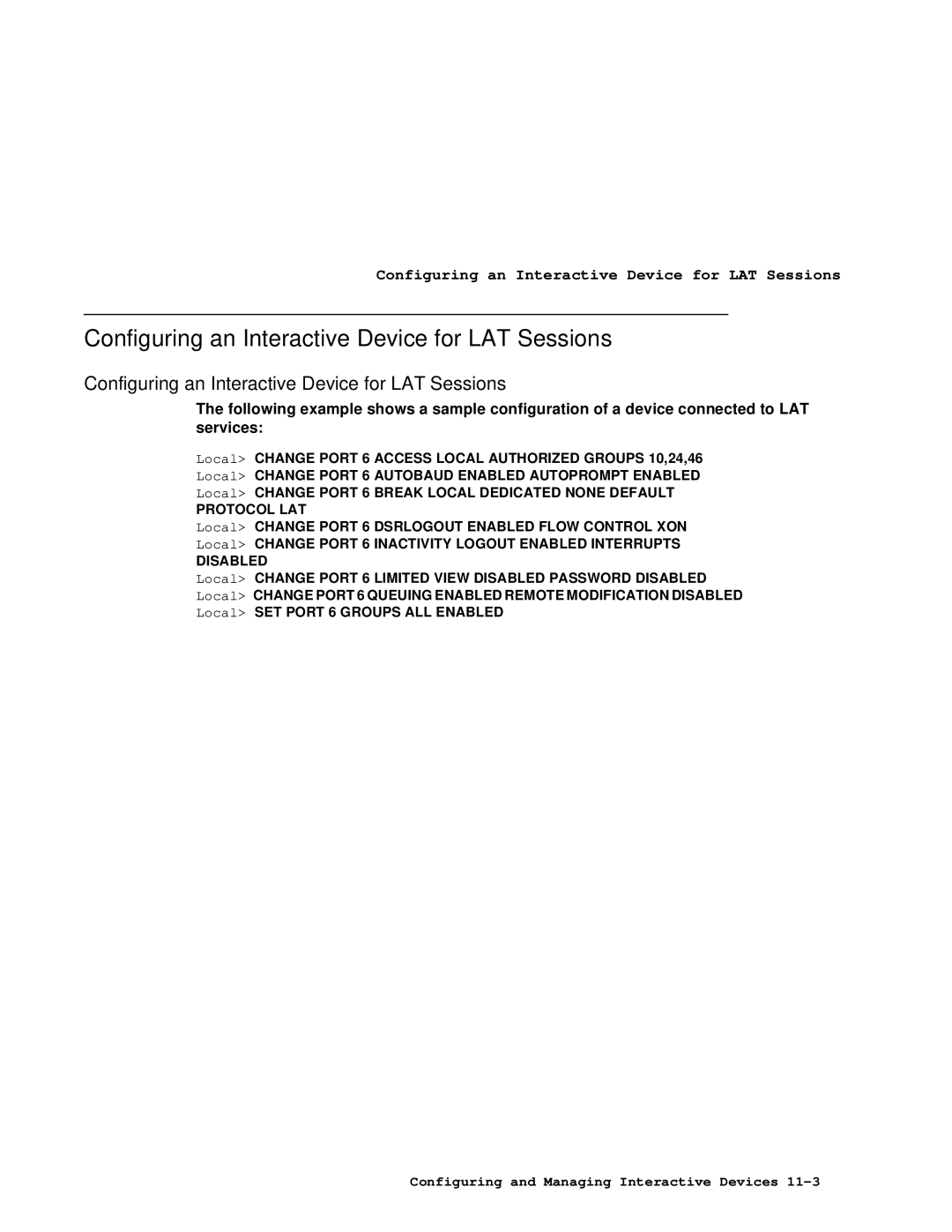 HP NetRider manual Configuring an Interactive Device for LAT Sessions 