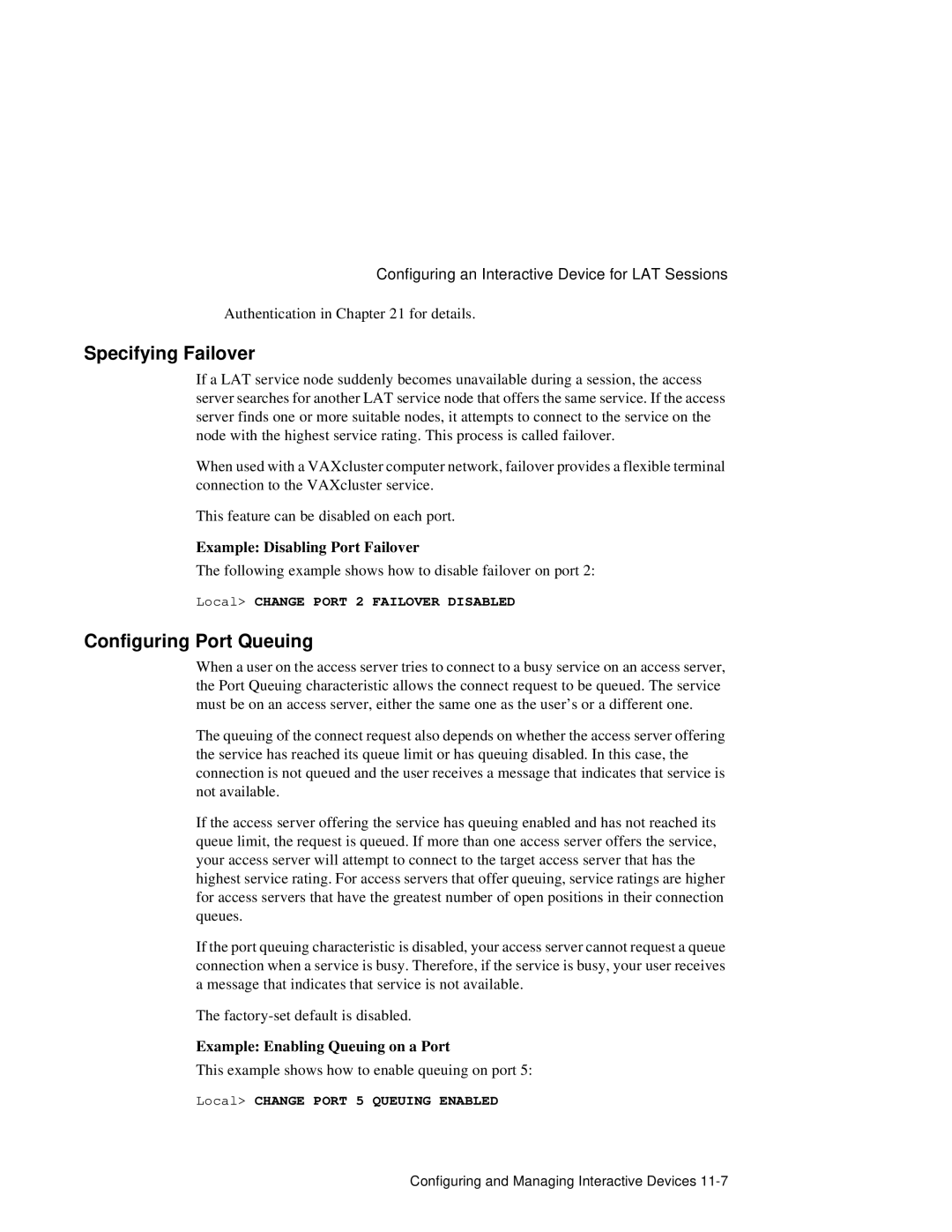 HP NetRider manual Specifying Failover, Configuring Port Queuing, Example Disabling Port Failover 