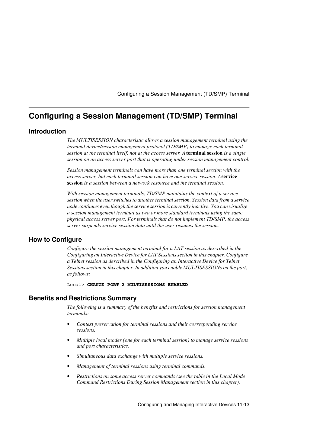 HP NetRider manual Configuring a Session Management TD/SMP Terminal, How to Configure, Benefits and Restrictions Summary 