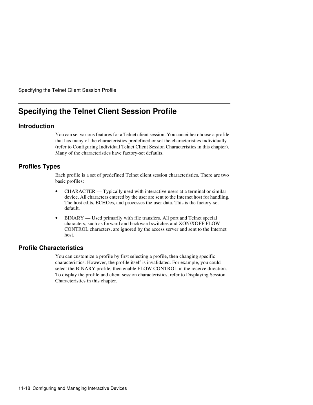 HP NetRider manual Specifying the Telnet Client Session Profile, Profiles Types, Profile Characteristics 