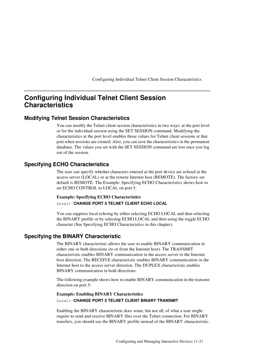 HP NetRider manual Modifying Telnet Session Characteristics, Specifying Echo Characteristics 