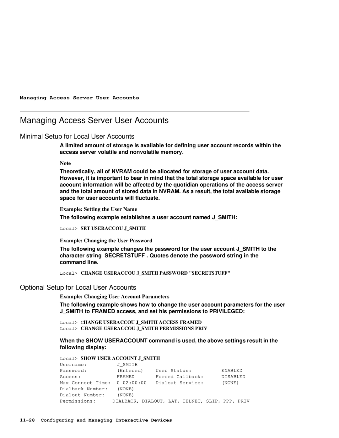 HP NetRider manual Managing Access Server User Accounts, Minimal Setup for Local User Accounts 