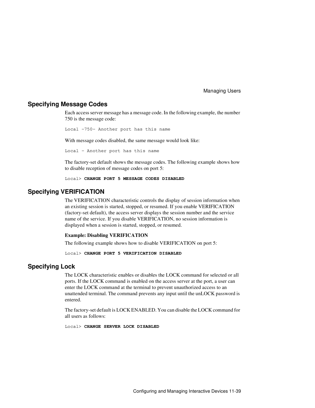 HP NetRider manual Specifying Message Codes, Specifying Verification, Specifying Lock, Example Disabling Verification 