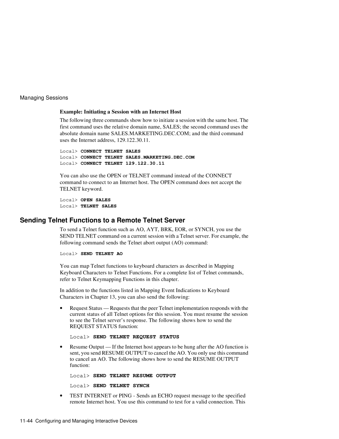 HP NetRider manual Sending Telnet Functions to a Remote Telnet Server, Example Initiating a Session with an Internet Host 