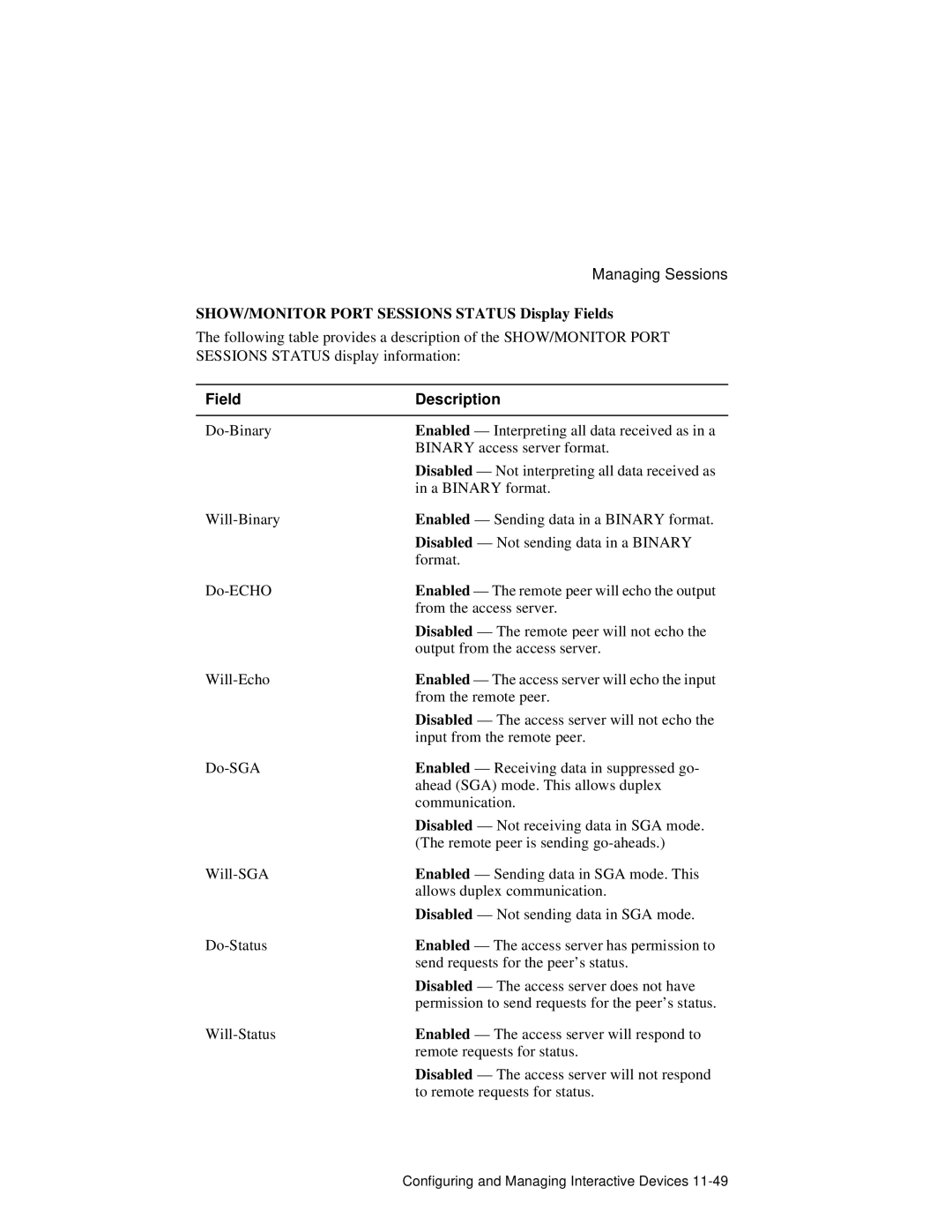 HP NetRider manual SHOW/MONITOR Port Sessions Status Display Fields 