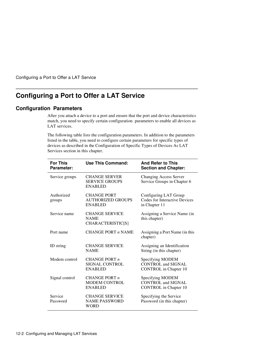 HP NetRider manual Configuring a Port to Offer a LAT Service, Configuration Parameters 