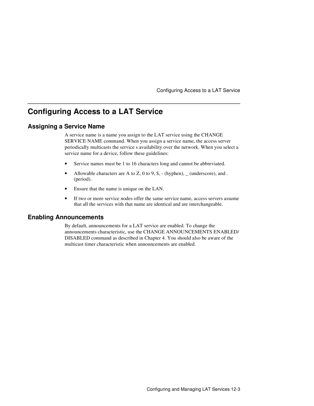 HP NetRider manual Configuring Access to a LAT Service, Assigning a Service Name, Enabling Announcements 