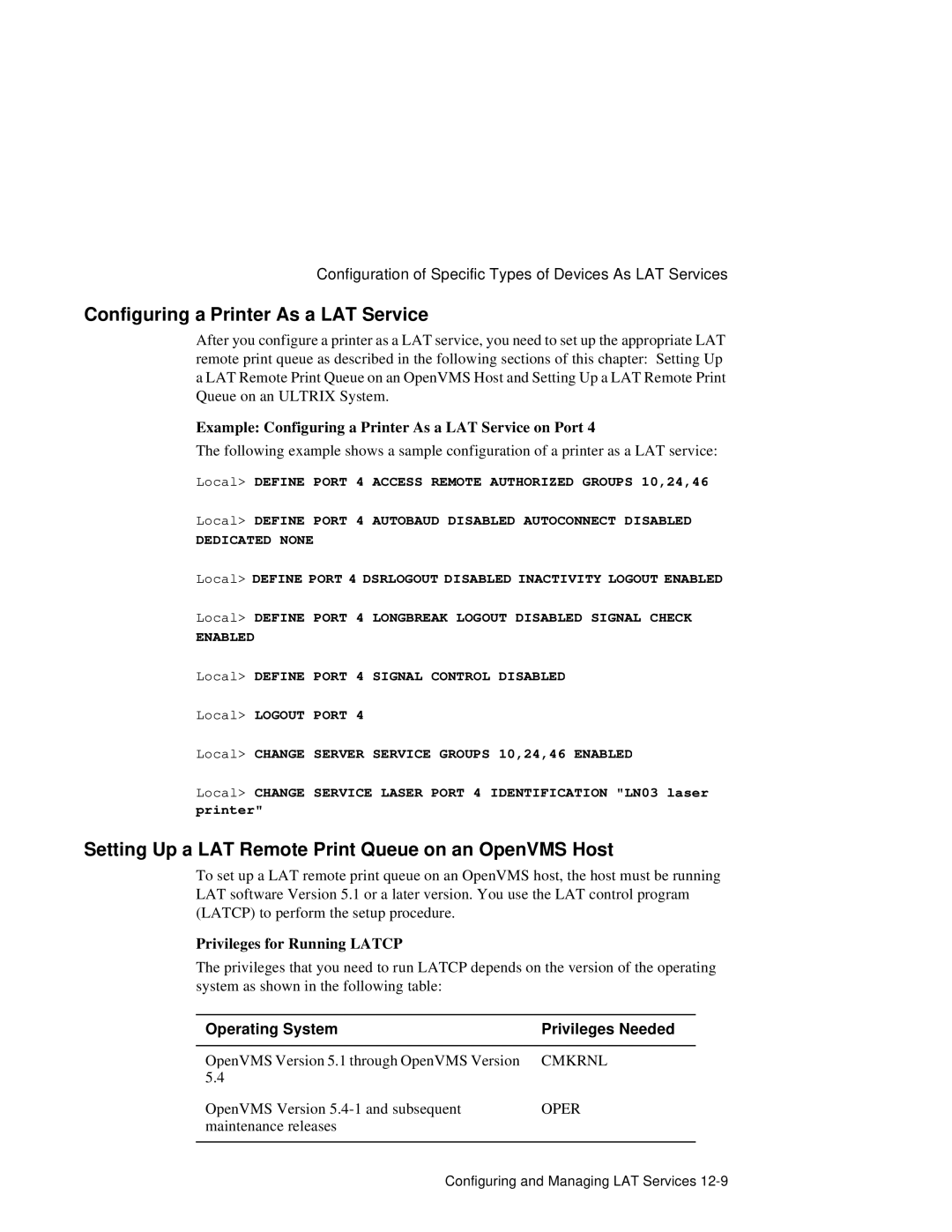 HP NetRider manual Configuring a Printer As a LAT Service, Setting Up a LAT Remote Print Queue on an OpenVMS Host 