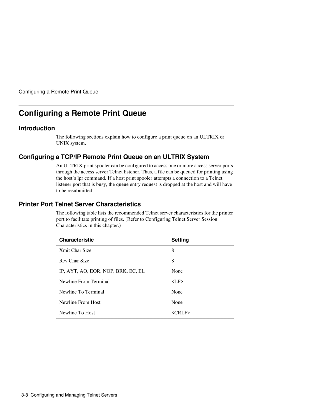 HP NetRider manual Configuring a Remote Print Queue, Configuring a TCP/IP Remote Print Queue on an Ultrix System 