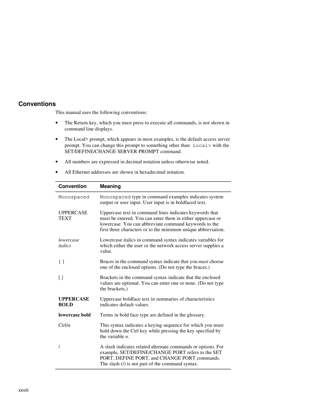 HP NetRider manual Conventions, Convention Meaning, Uppercase, Text, Lowercase bold 