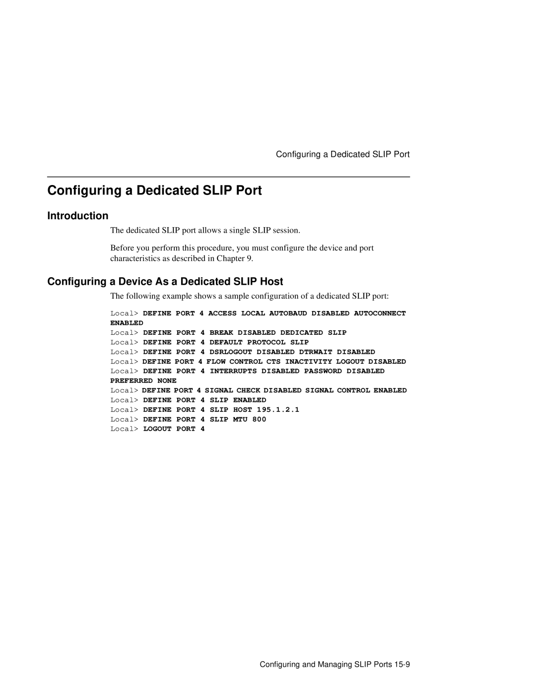 HP NetRider manual Configuring a Dedicated Slip Port, Configuring a Device As a Dedicated Slip Host 