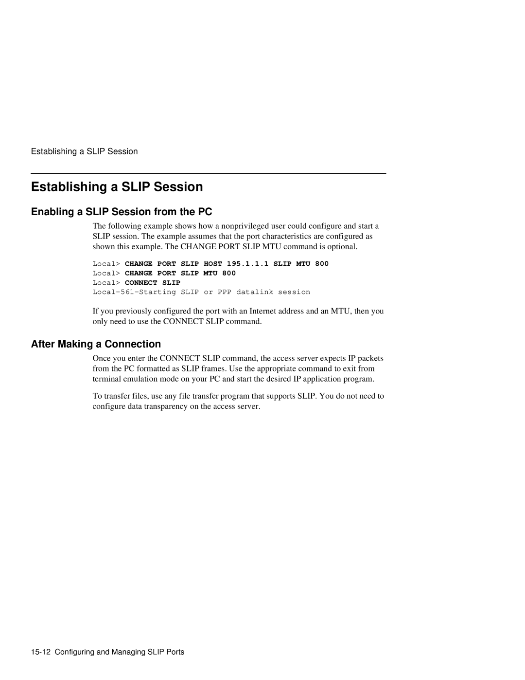 HP NetRider manual Establishing a Slip Session, Enabling a Slip Session from the PC, After Making a Connection 