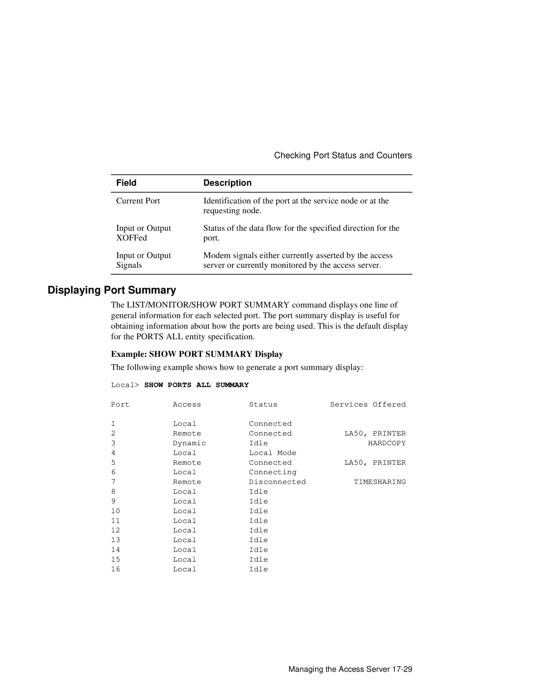 HP NetRider manual Displaying Port Summary, Example Show Port Summary Display, Local Show Ports ALL Summary 