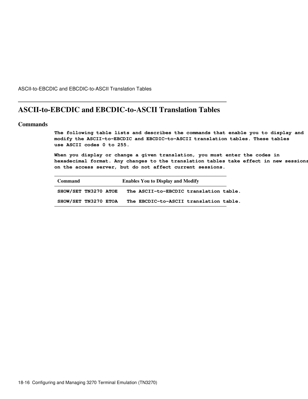 HP NetRider manual ASCII-to-EBCDIC and EBCDIC-to-ASCII Translation Tables, Command Enables You to Display and Modify 