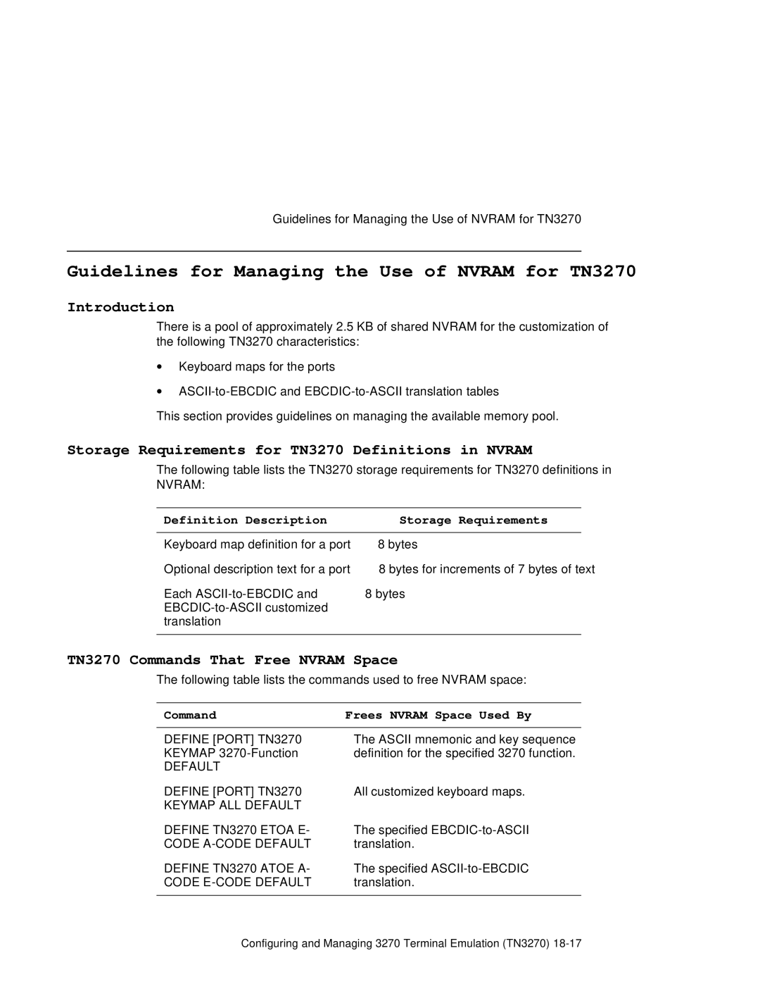 HP NetRider Guidelines for Managing the Use of Nvram for TN3270, Storage Requirements for TN3270 Definitions in Nvram 