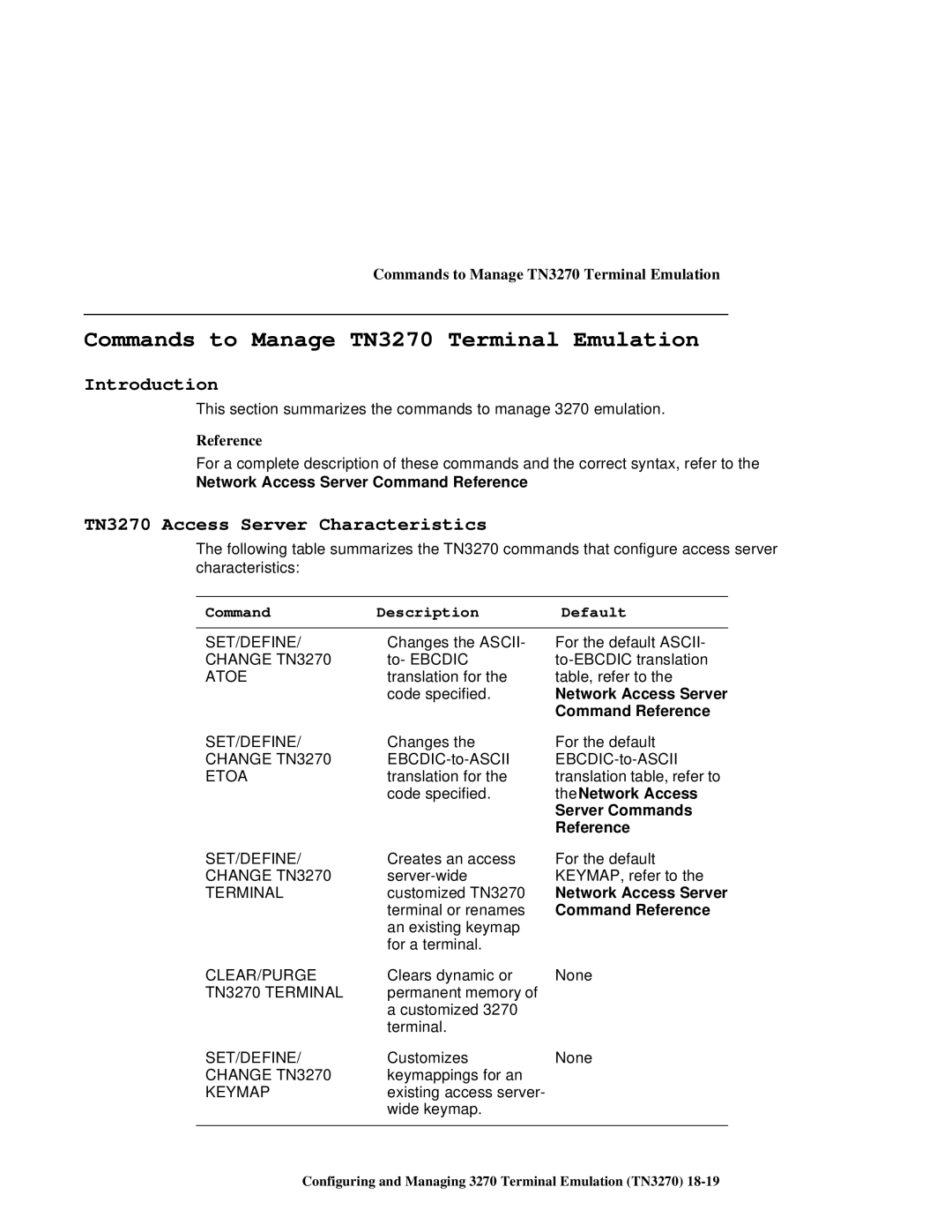 HP NetRider manual Commands to Manage TN3270 Terminal Emulation, TN3270 Access Server Characteristics 