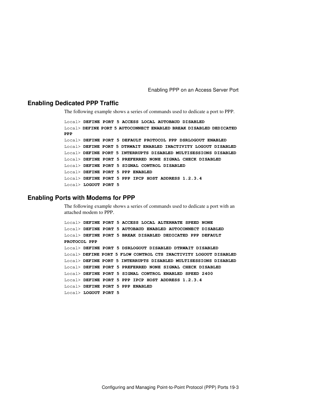 HP NetRider manual Enabling Dedicated PPP Traffic, Enabling Ports with Modems for PPP 