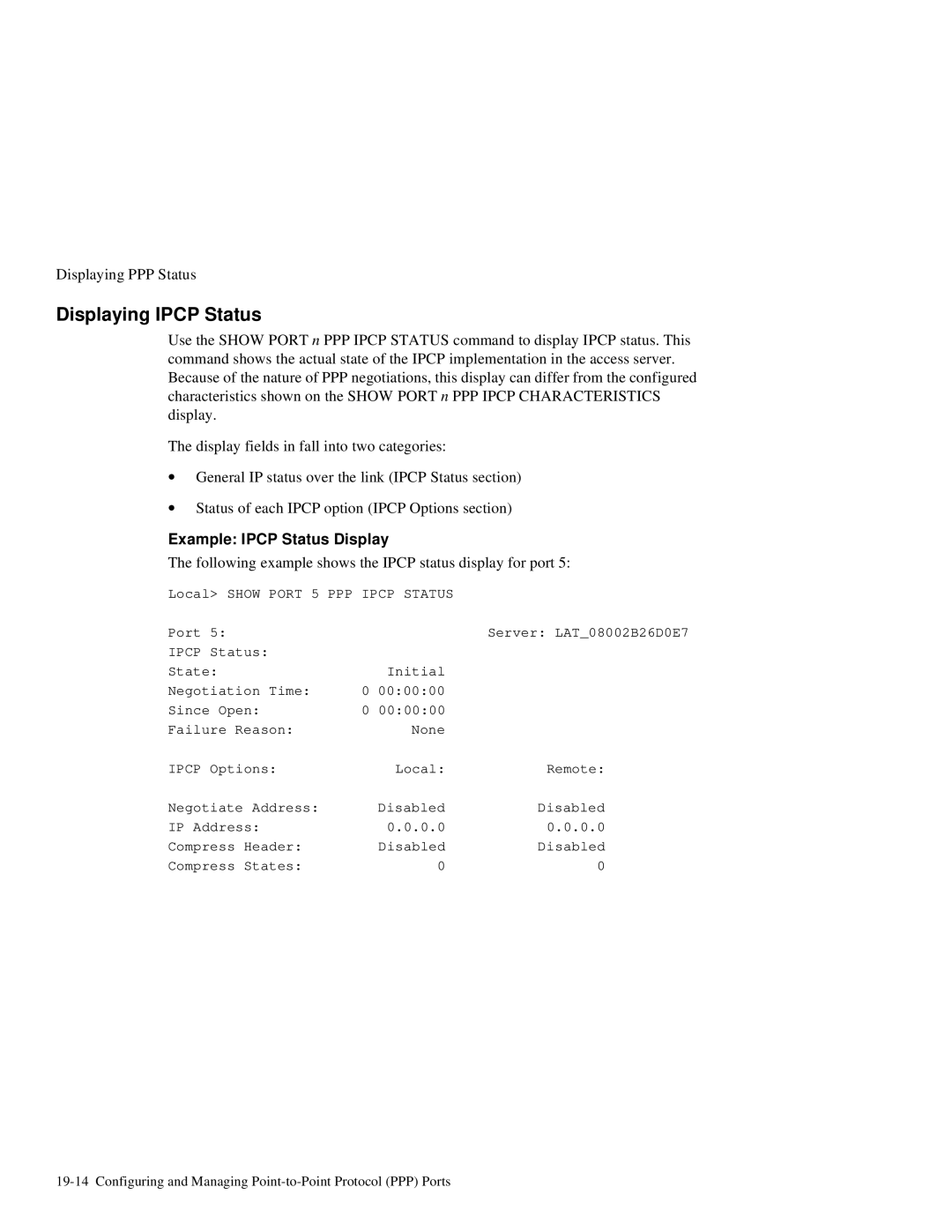 HP NetRider manual Displaying Ipcp Status, Example Ipcp Status Display 