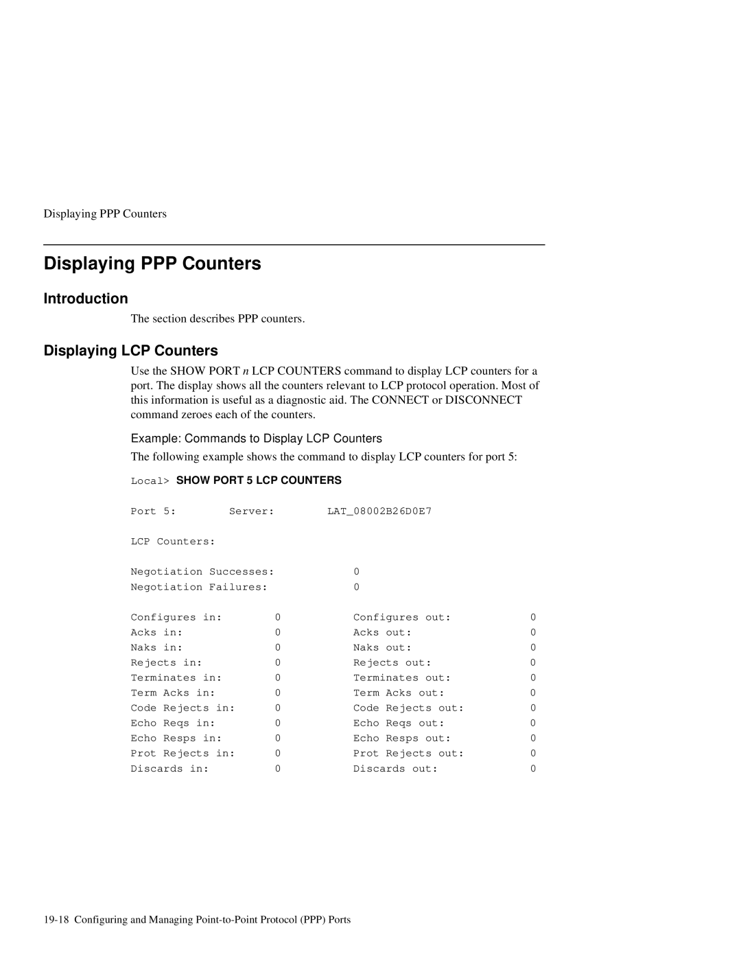 HP NetRider manual Displaying PPP Counters, Displaying LCP Counters, Example Commands to Display LCP Counters 