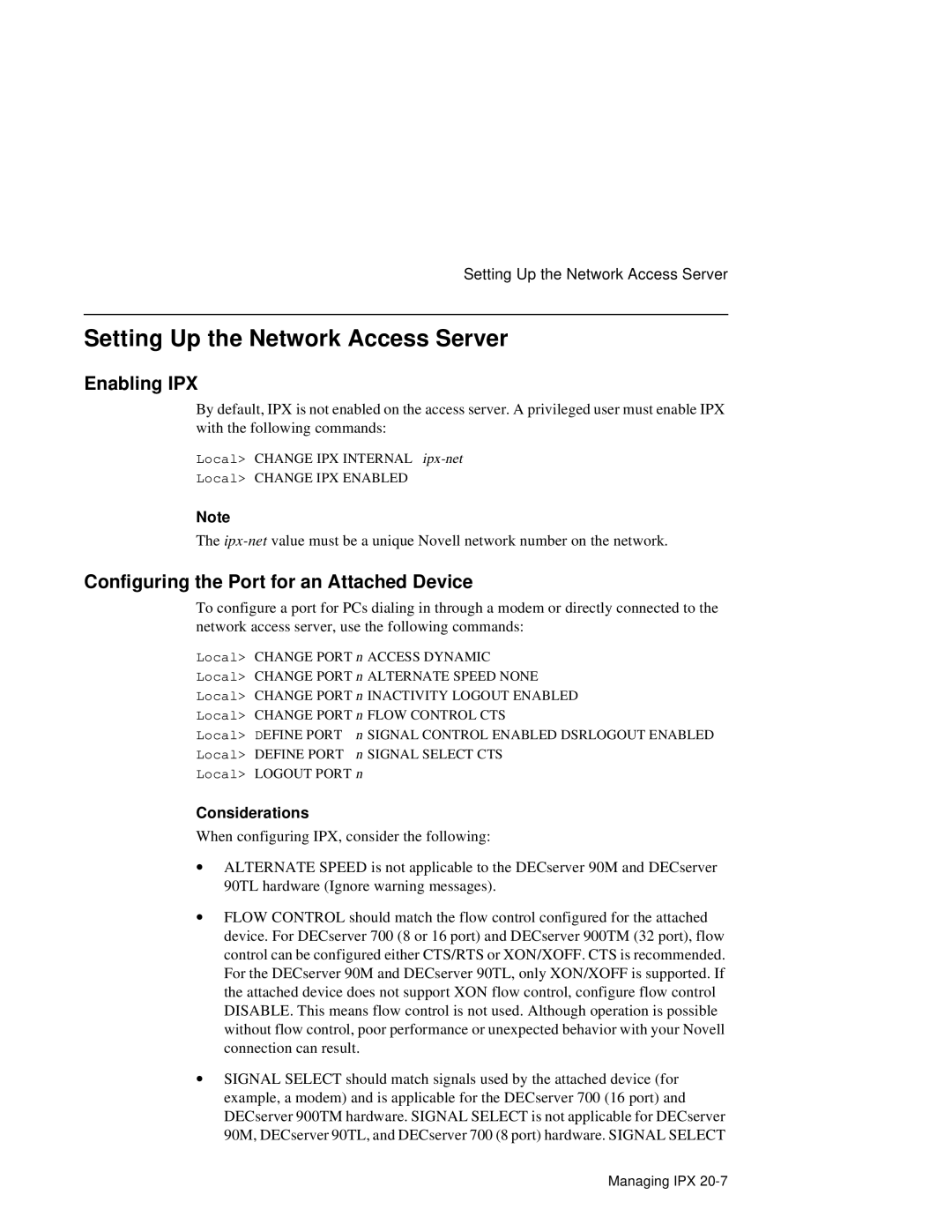 HP NetRider manual Setting Up the Network Access Server, Enabling IPX, Configuring the Port for an Attached Device 