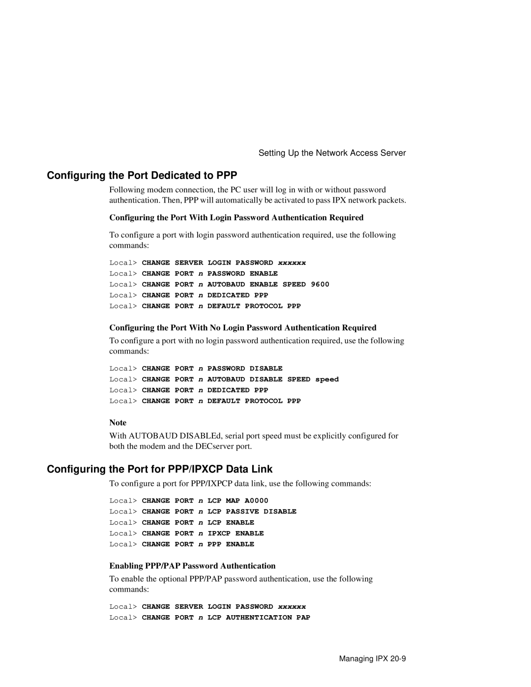 HP NetRider manual Configuring the Port Dedicated to PPP, Configuring the Port for PPP/IPXCP Data Link 