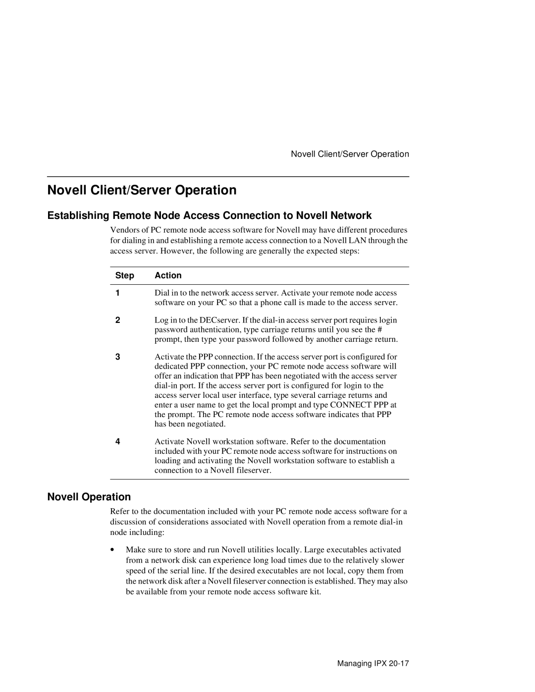 HP NetRider manual Novell Client/Server Operation, Novell Operation 