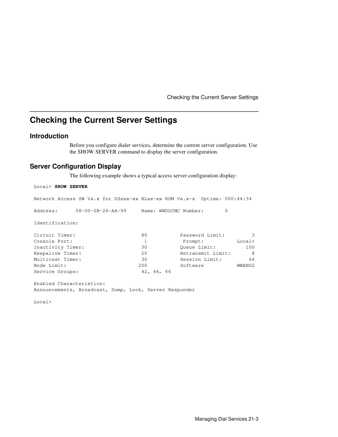 HP NetRider manual Checking the Current Server Settings, Server Configuration Display 