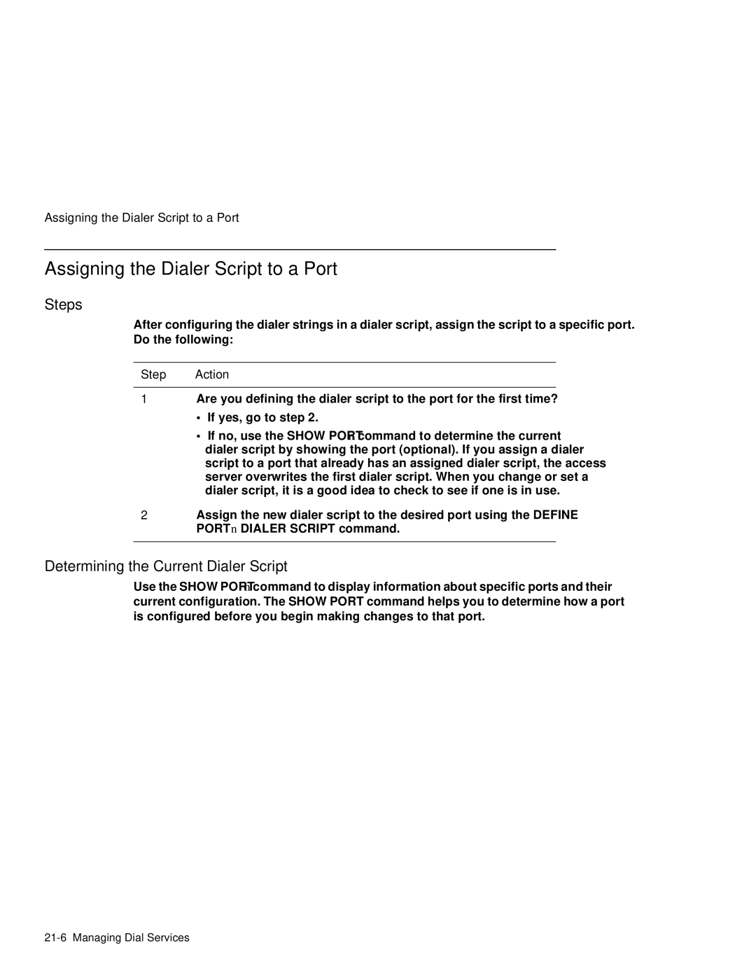 HP NetRider manual Assigning the Dialer Script to a Port, Steps, Determining the Current Dialer Script 