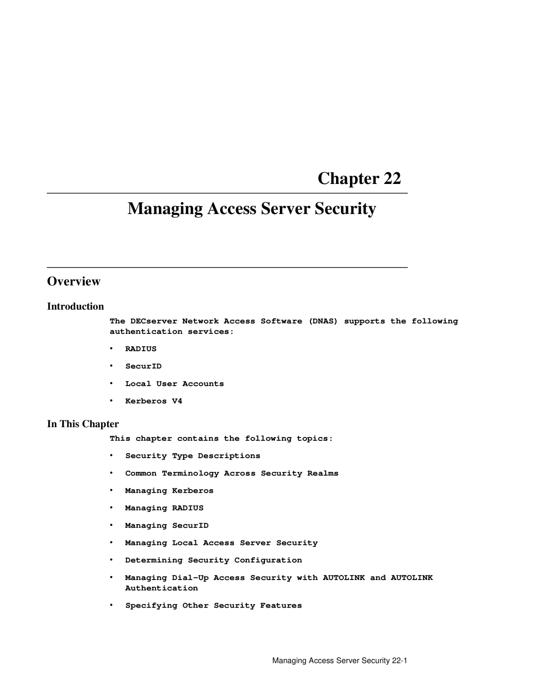 HP NetRider manual Chapter Managing Access Server Security, ∙ Radius 