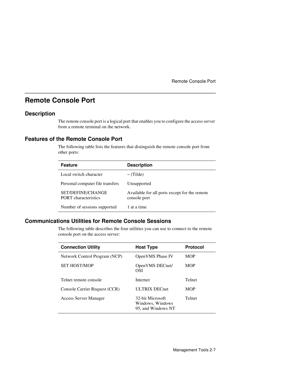 HP NetRider Description, Features of the Remote Console Port, Communications Utilities for Remote Console Sessions 