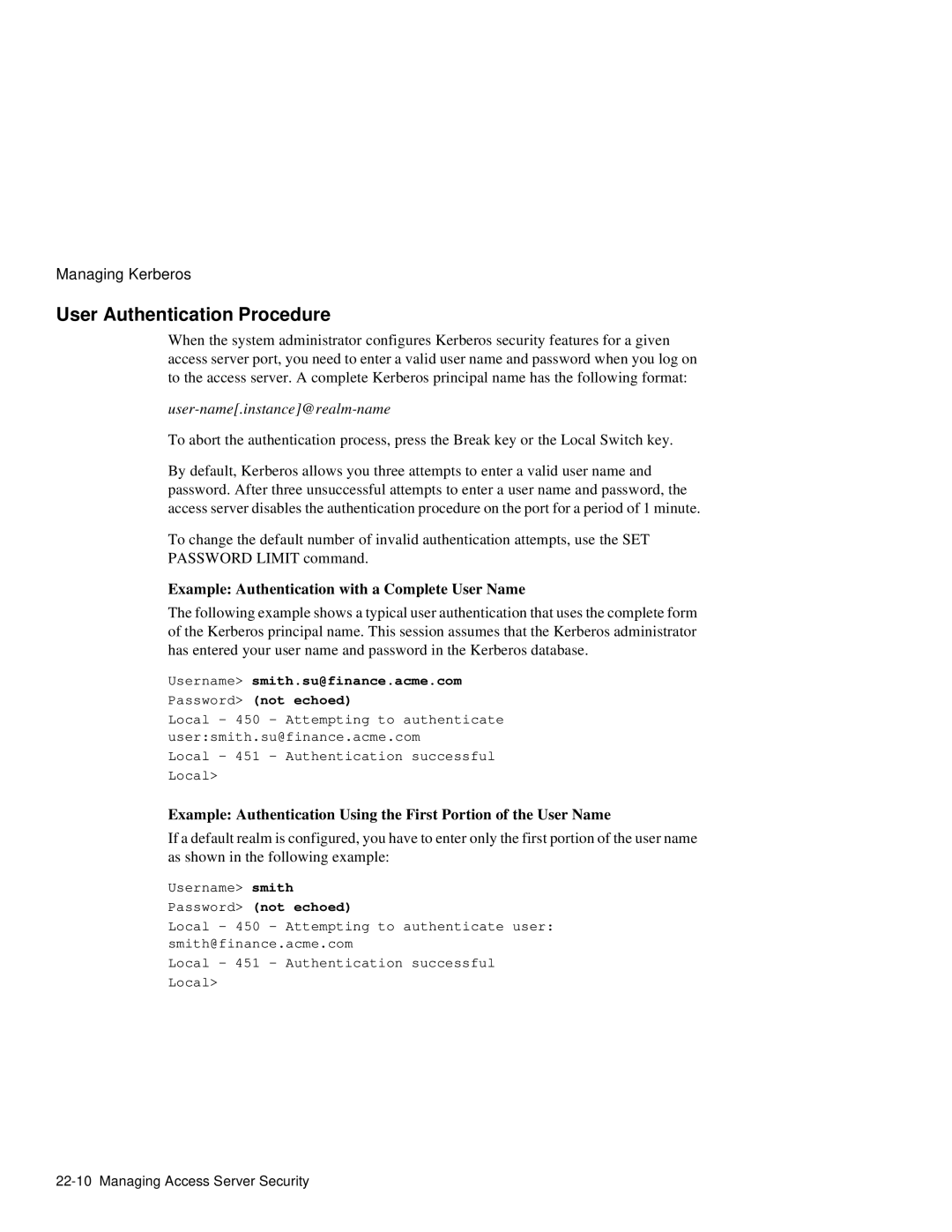 HP NetRider manual User Authentication Procedure, Example Authentication with a Complete User Name 