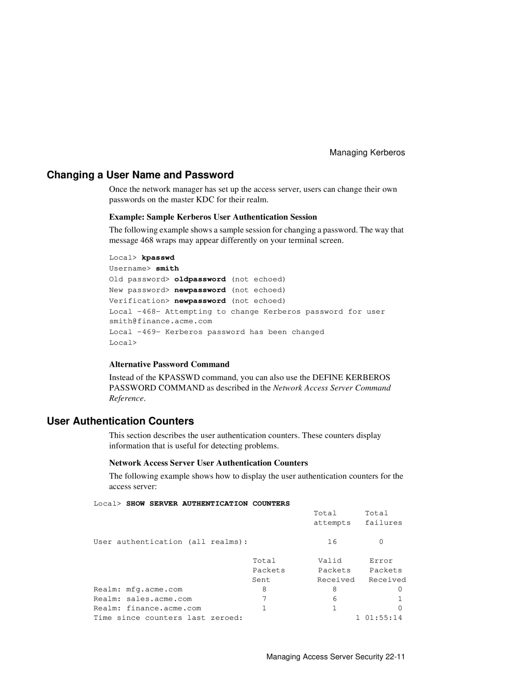 HP NetRider manual Changing a User Name and Password, User Authentication Counters, Alternative Password Command 