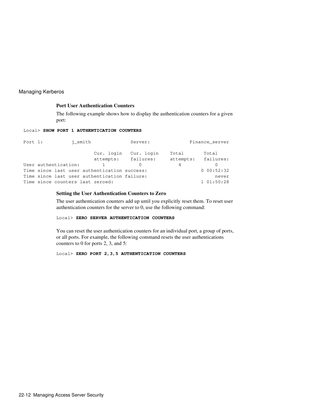 HP NetRider manual Port User Authentication Counters, Setting the User Authentication Counters to Zero 