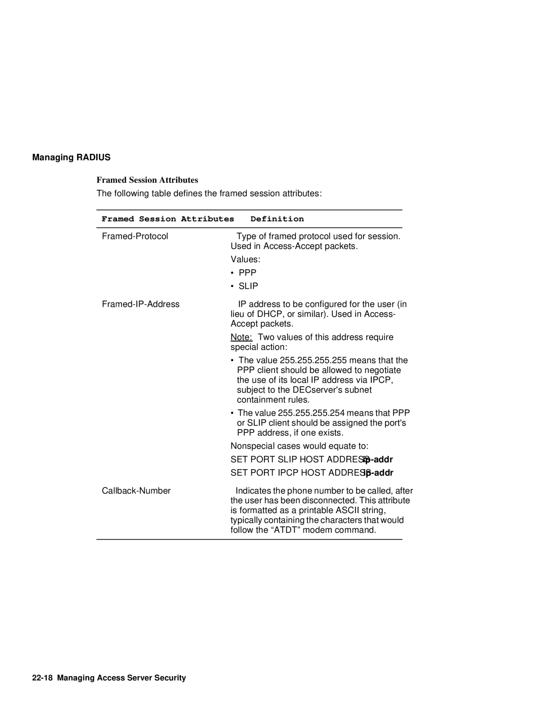 HP NetRider manual Framed Session Attributes Definition 