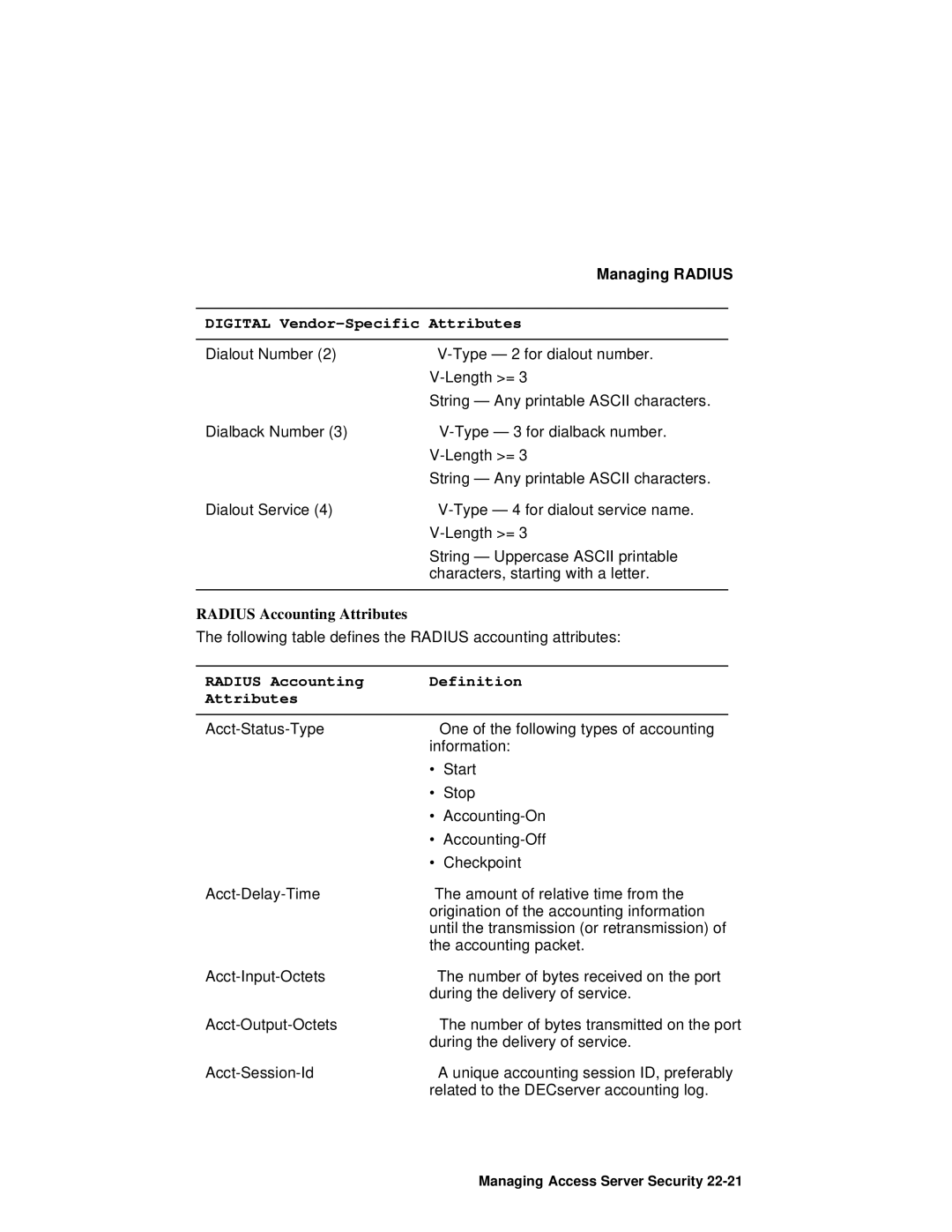 HP NetRider manual Radius Accounting Attributes, Radius Accounting Definition Attributes 